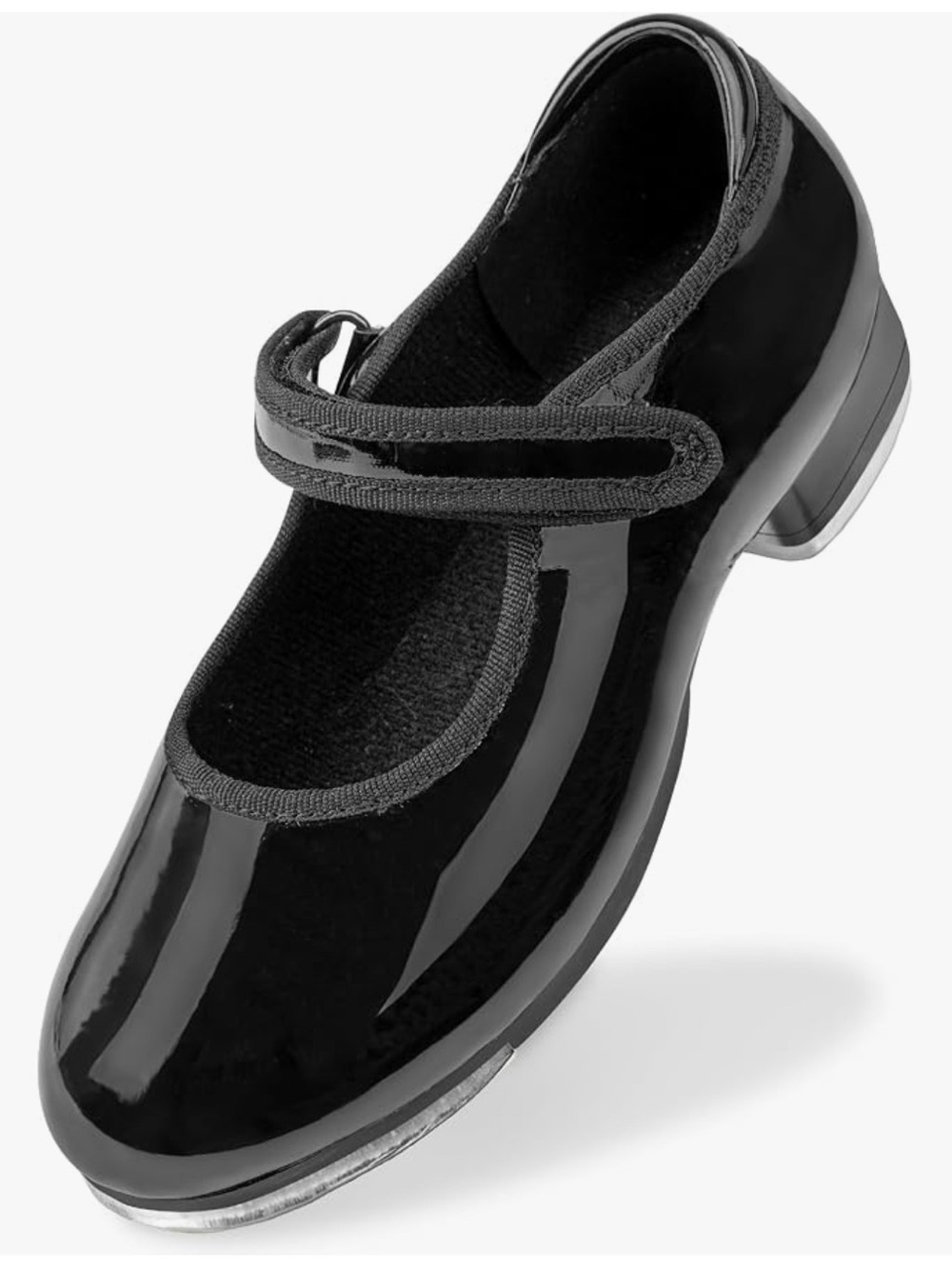 Kids Black Mary Jane Tap Shoes with Hook-and-Loop Strap